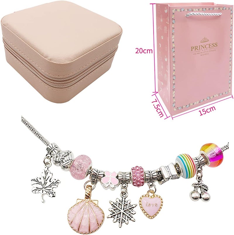 Beauenty 68PCs Charm Bracelet Making Kit for Girls with Jewelry Box - DIY Craft Set for Ages 3-12 (Pink) - Image 3